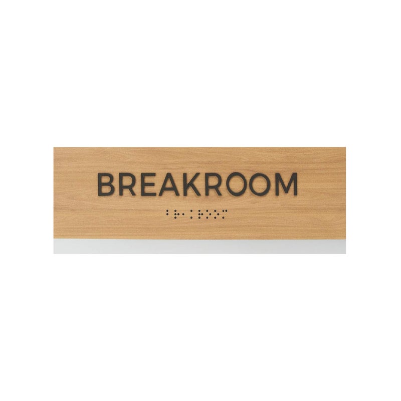 SBlabels Breakroom Sign With Braille/Small Business Easy Adhesive Mount Door And Wall Sign / 3" x 9" Oak Woodgrain Design - Image 1
